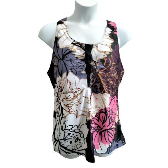 Lalagen Plus Size 3X Tankini Set Lace-up Front Racerback Tank Top Capri Shorts - Picture 2 of 10